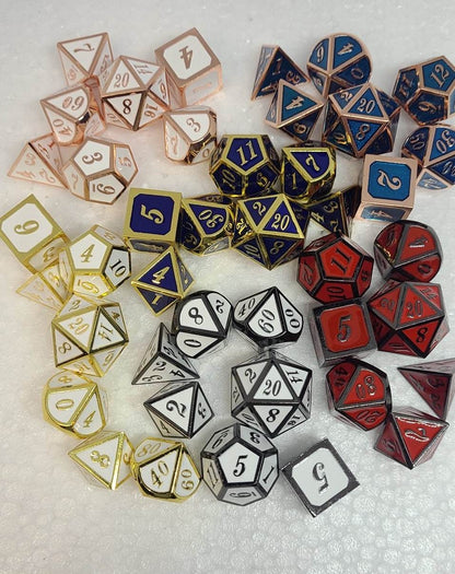 Dice Sets, Metal and Enamel Polyhedron 7 Piece Set