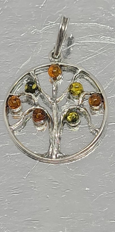 Necklace, Sterling Silver Tree of Life with Baltic Amber