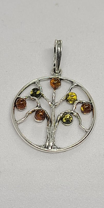 Necklace, Sterling Silver Tree of Life with Baltic Amber