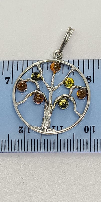 Necklace, Sterling Silver Tree of Life with Baltic Amber