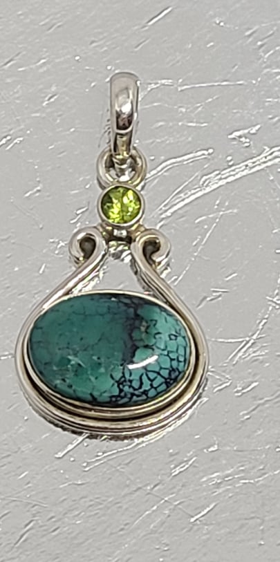 Necklace, Sterling Silver with Turquoise and Filagree