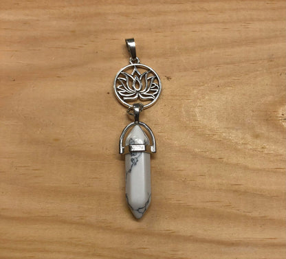 Gemstone Pendant, Hexagonal Healing Point with Lotus Flower Medallion