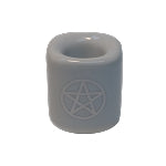 Chime Candle Holder, White with Silver Pentacle